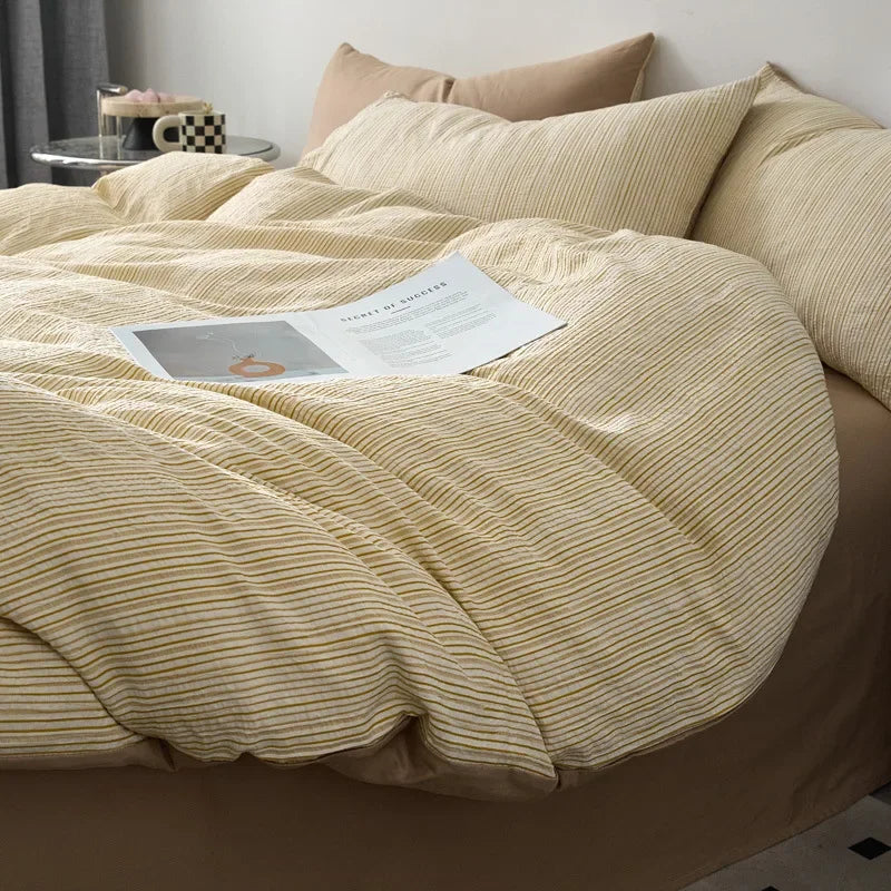Cyflymder  Nordic Style Pure Cotton Jacquard Bedding Set Super Soft Skin Friendly Striped Duvet Cover Kit Adult Home Bedclothes for Seasons