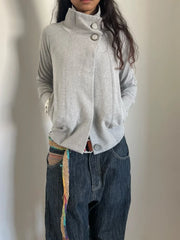 Cyflymder  Women's minimalist asymmetrical button-up pullover hoodie Grunge solid color retro casual street style high street fall/winter