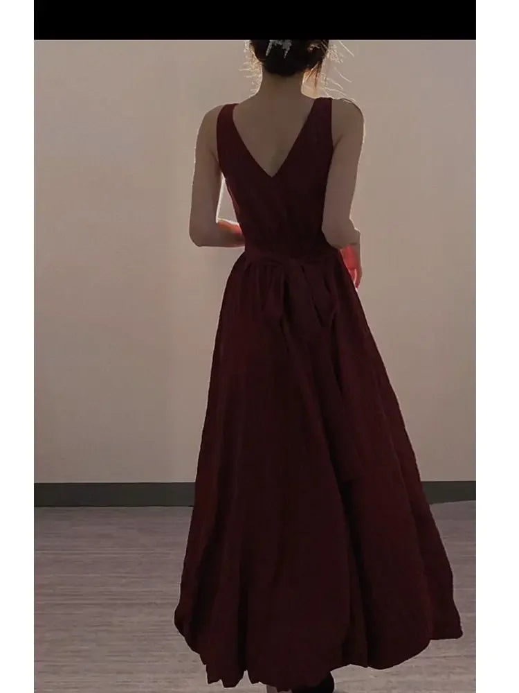 Cyflymder  Women Red Sleeveless Fairy Seaside Vacation Camisole Dress Summer New Beach Slim Waist Large Swing V neck Dresses