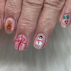 Cyflymder  24Pcs Short Square Head Press on Fake Nails Gingerbread Man Chocolate House Full Cover Nails Tips Christmas Reusable False Nails