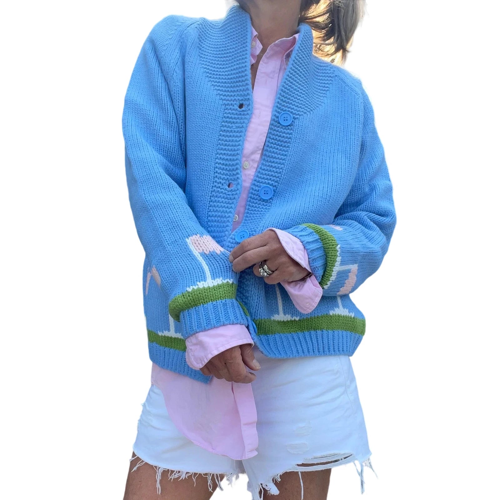 Cyflymder  y2k Cardigan Sweater Women Fashion Golf Car/Heart Print Long Sleeve Button Down Knitted Top 2000s Clothing Knitwear