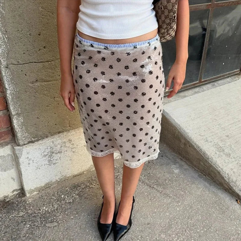Cyflymder  Pink Glitter Skirts Women Fashion Sexy Sequins See Through Slim Skirts 2025 new summer Vintage Y2k Hot Girls Party Club Skirts