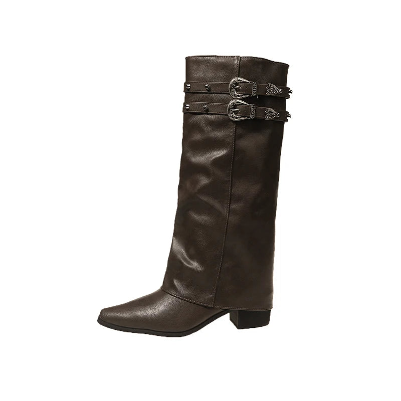 Cyflymder  Designer Rivet Woman Knight Boots Shoes Ladies Elegant Thick Heel Trouser Legs Long Botas Autumn Winter Women's Booties
