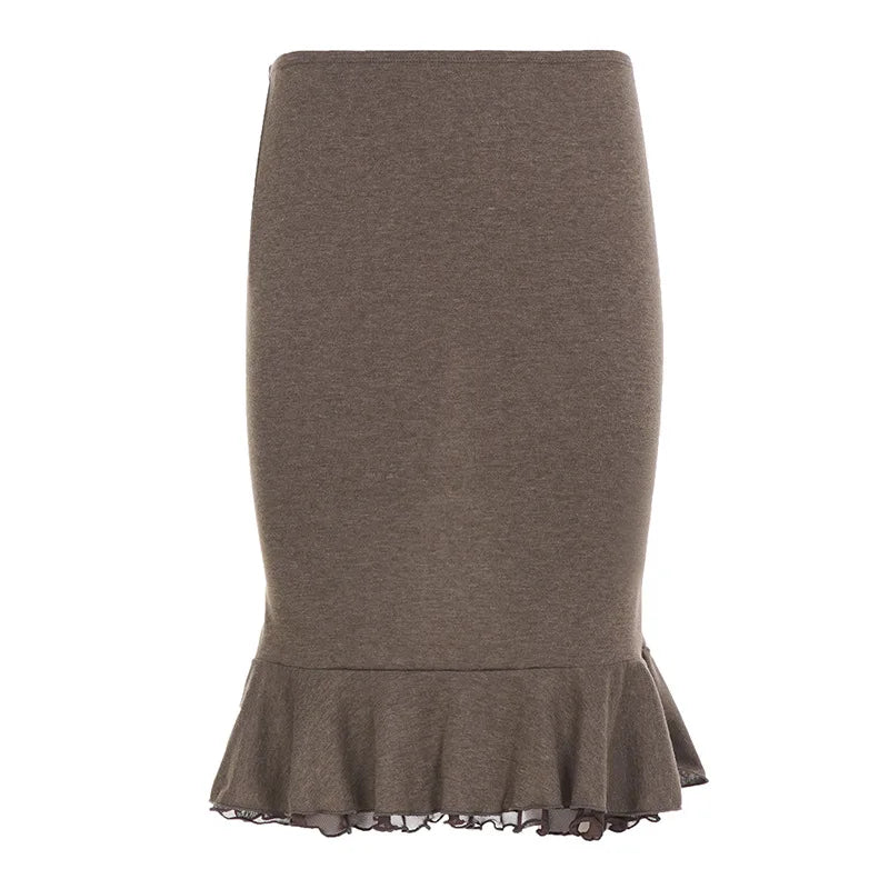 Cyflymder  Casual Slim Temperament Solid Low Waist Mid-length Knitted Elegant Mujer Faldas