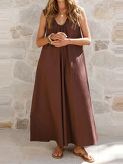 Cyflymder  Women Sexy V-neck Sleeveless Hollow Robe Dress Elegant Hight Waist Solid Color Vest Dress Fashion Draped Loose Long Party Dress