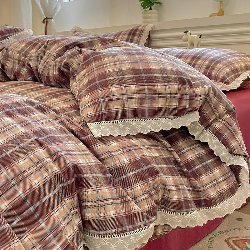Cyflymder  INS Korean Style 2025 New Yungan Cotton Wrinkled Double-layer Yarn Lace Bedding Sets