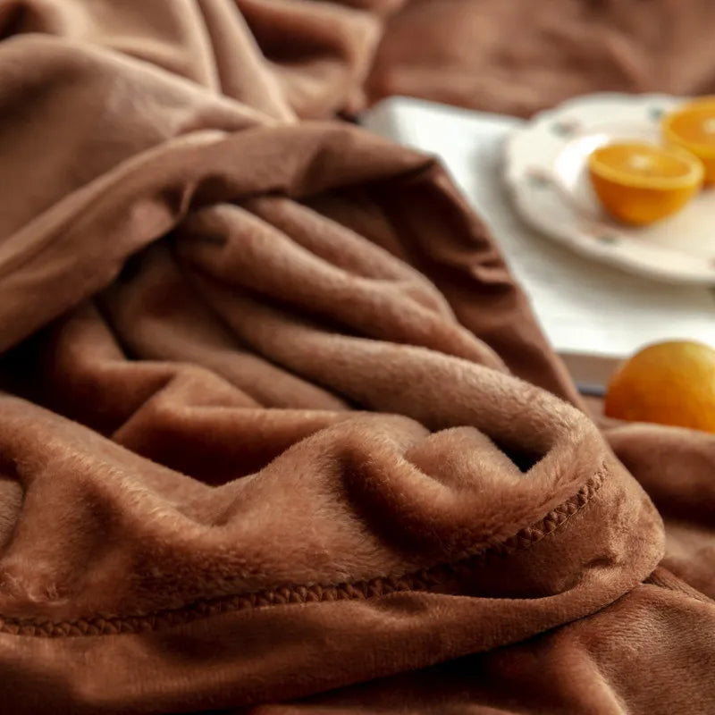 Cyflymder  Nordic Solid Flannel Blankets Warm Multifunctional Sleeping Blanket for Office Home Queen King Size Bedspread for All Seasons