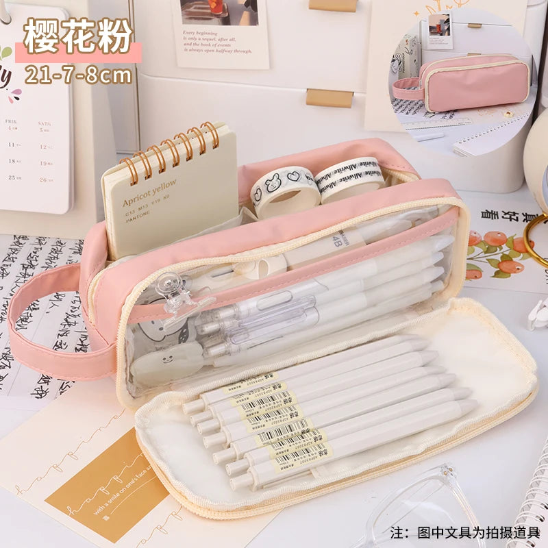 Cyflymder  Large Capacity Pencil Case Kawaii Stationery Pen Case Trousse Transparent Pencilcase School Supplies Estuche Escolar Pencil Box