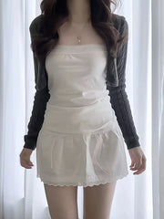 Cyflymder  Lace-up A-line Shirks Women New Cotton High Waist Elastic Ruffles Hem Sweet Mini Skirts Vintage Cute Streetwear Chic Falda