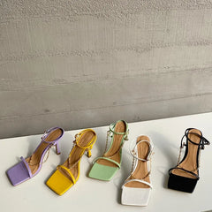 Cyflymder  Summer Elegant Women Purple High Heels Chain Sandals Designer Open Toe Green Yellow Stiletto Heels Sandals Nightclub Shoes