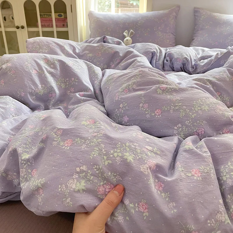 Cyflymder  Grade-A Double-Layer Yarn Pure Cotton Bedding Set Single Double High-Quality Bedsheet Kit Skin Friendly Ultra Soft Quilt Set