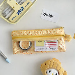 Cyflymder  1 Piece Beige Yellow Pencil Case for Kids Girl Casual Korean Fashion Polk Dot Stationery Ita Badge Clip Storage Bag Pencil Pouch