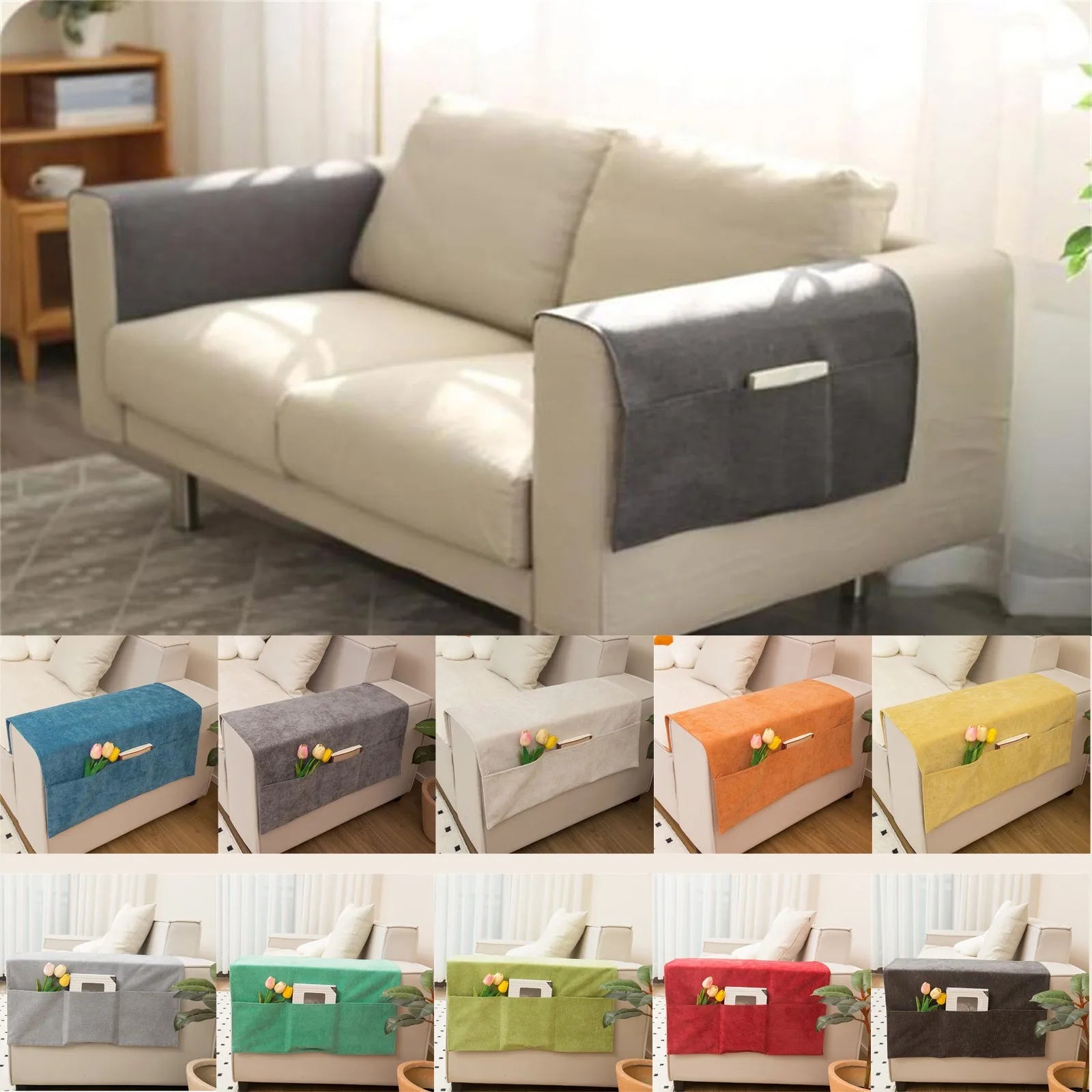 Cyflymder  Sofa Armrest Organizer with Pockets Sofa Armchair Storage Bag Non-Slip Hanging Couch Pouch for TV Remote Control Cellphone Bag