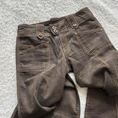 Cyflymder  Y2K Brown Flared Jeans Womens Clothing Goth Retro Multi Pockets Low Rise Denim Trousers Harajuku Hot Girl Sexy Slim Jean Pants