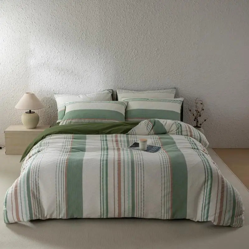 Cyflymder  Bedding Set 100% Cotton Simple Vertical stripes Duvet Cover Set  Double Queen King Size Nordic Quilt Cover Bed Sheet Pillowcases