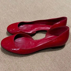Cyflymder  Women Round Toe Soft Leather Single Shoes Retro Shallow Slip on Style Non Slip Wear Resistant Comfort Flats Outdoor Street Shoes