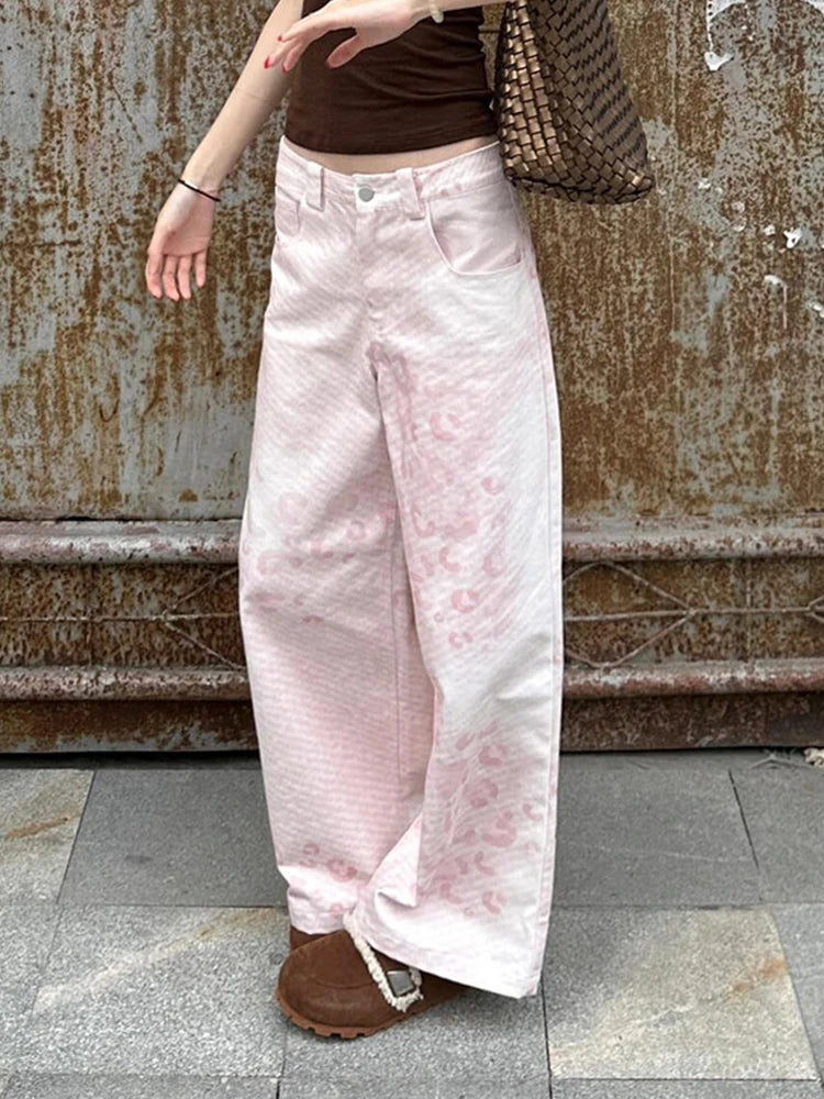 Cyflymder  Vintage Print Y2K Pink Pant Women Streetwear Loose High Waist Retro Trousers American Casual Harajuku Hip Hop Bf Pants New