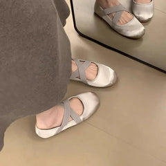 Cyflymder  New Fashion Cloth Women Flats Shallow Slip on Ladies Casual Ballet Shoes Soft Leather Eelgant Square Toes Dress Shoes 2357