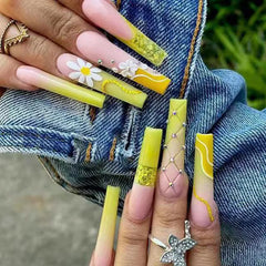 Cyflymder  24Pcs Long Square False Nails Simple White French Fake Nails Wearable Ballet Coffin Full Cover Nail Tips ABS Press on Nails