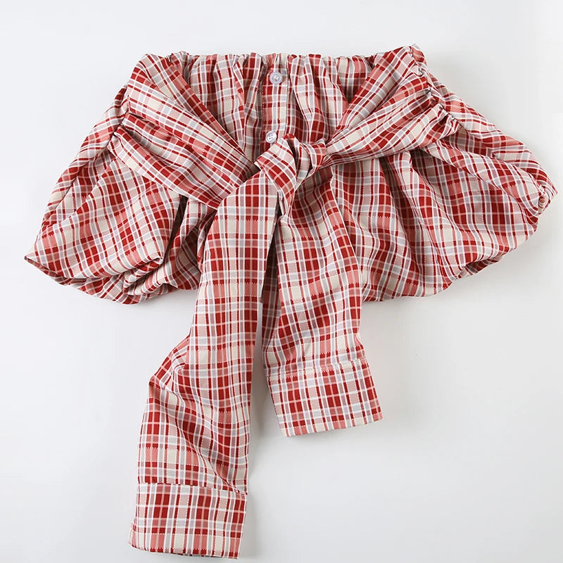 Cyflymder  Plaid Print Bud Skirt Tie-up Waist Single-breasted Decorate A-line Mini Skirts Y2K Aesthetic Low-rise Bottoms Cute Wome