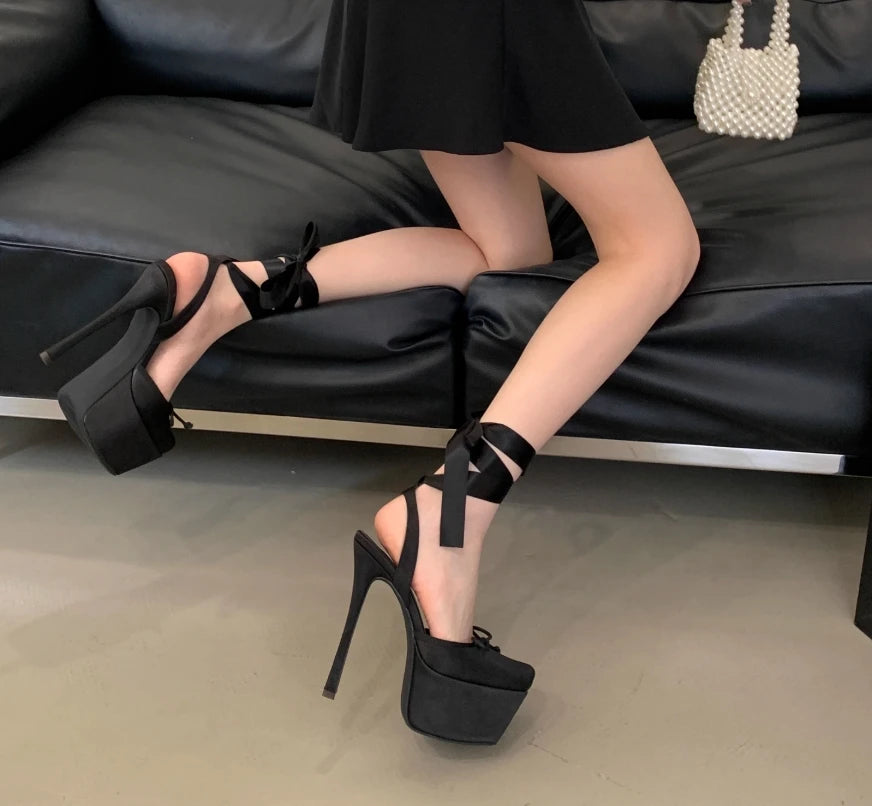 Cyflymder Summer Super high heels, thick heels, transparent sandals, thick soles, extremely high women shoes