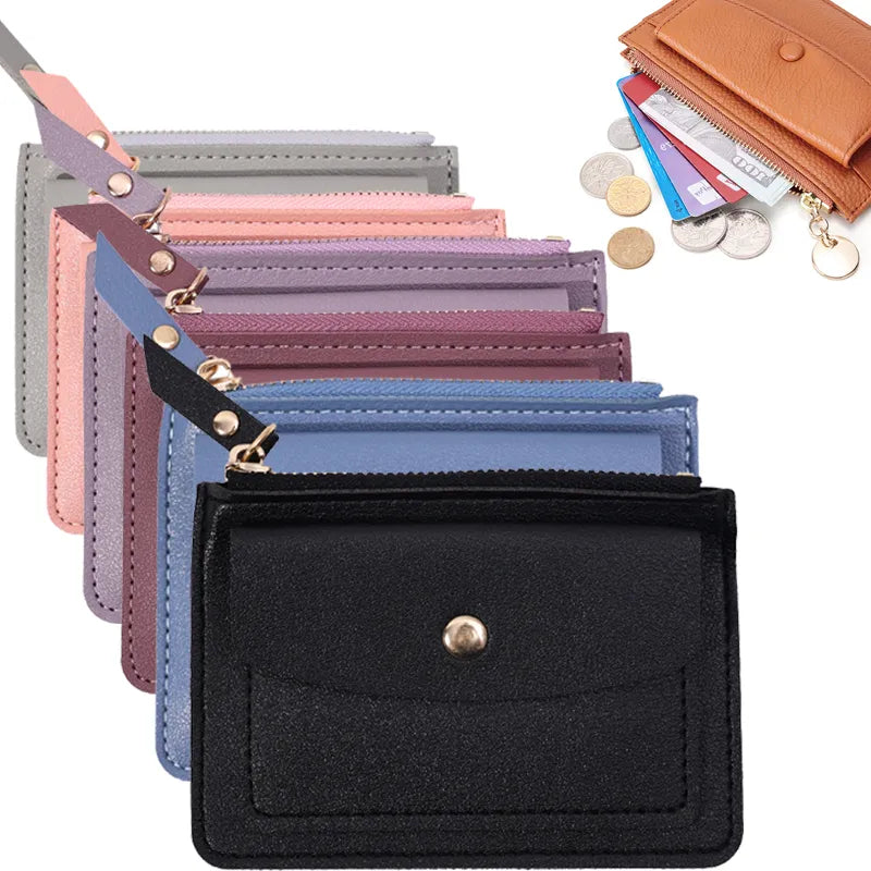 Cyflymder Leather Female Purse Women Simple Wallets Mini zipper Solid Multi-Cards Holder Coin Short Wallets Slim Small Wallet Zipper Hasp