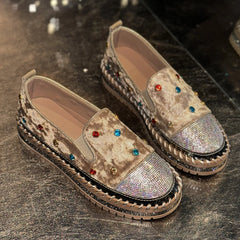 Cyflymder  Luxury Crystal Loafers Women Rhinestone Velvet Flats Shiny Slip on Shoes Casual Walking