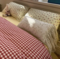 Cyflymder  Cute sweet cherry plaid red green bedding set,twin full queen king kawaii INS cotton home textile sheet pillow case quilt cover