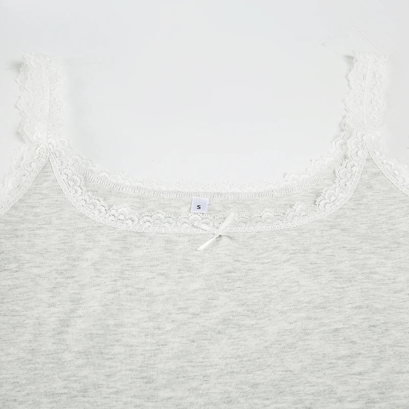 Cyflymder  Basic Solid Lace Trim Camis Top Sexy Slim Slash Neck Sleeveless Tank Tops Women Summer Fashion Streetwear Ladies
