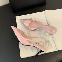 Cyflymder New Designer Black Pink Satin Pointed Toe Women Pumps Shallow Thin High Heels Female Slingbacks Sandals Banquet Wedding Shoes