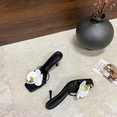 Cyflymder  Female Slip On Footwear Square Toe Ladies High Heels Pumps Slides Shoes Luxury Fashion Flower Women Thin Heels Shoes 2025 New