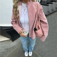 Cyflymder  Autumn and Winter New Style Casual Solid Color Versatile Velvet Long Sleeve Jacket for Women