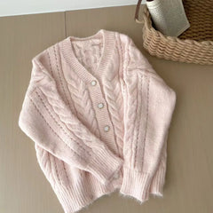 Cyflymder  American Retro Knitted Cardigan Tops Women Y2k Harajuku Solid Sweater Autumn Winter 2000s Vintage Loose Pullover Chic