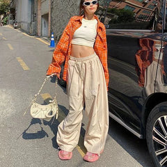 Cyflymder  Bule Striped Wide Pants Women Casual Baggy Patchwork Joggers Harajuku Oversized Korean Style Letter Embroidery Trousers