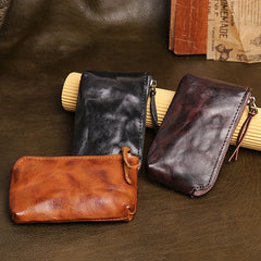 Cyflymder Handmade Original Genuine Leather Short Coin Purse Wallet Male Zipper Simple Mini Small Purse Key Bag Coin Wallet Card Bag