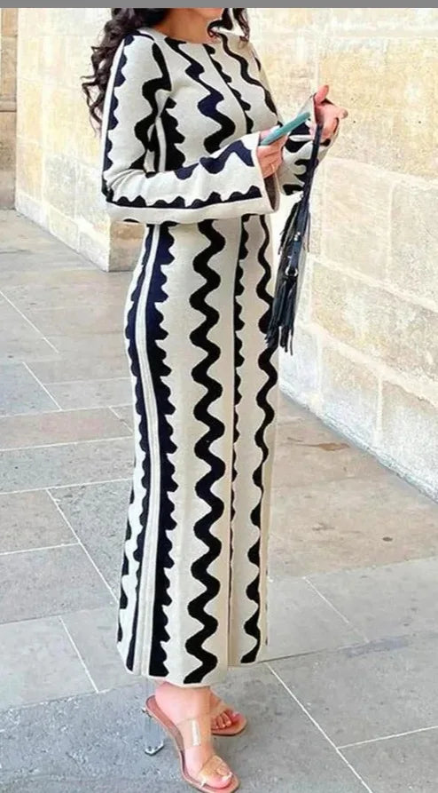 Cyflymder  Spring 2025 Slim Fit Sweater Sle Printed Dr High Waist Design Regular Thin Beaded Me Fabric Faionable Independe