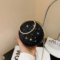 Cyflymder Sparkly Round Evening Purses for Women Shiny Diamonds Handbag Unusual Party Mini Small Bags Fashion Luxury Shoulder Bag Woman