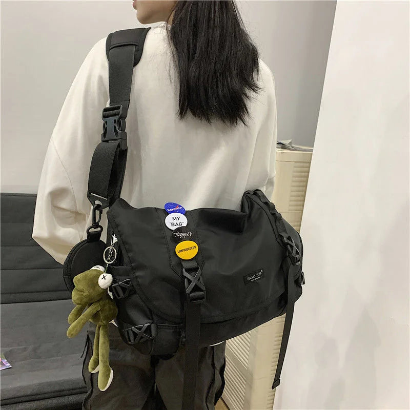 Cyflymder  Shopper Nylon Shoulder Gothic Black Crossbody Messenger Tote Bags For Men Women's Hip Hop Techwear Satchel Waist Goth Postman