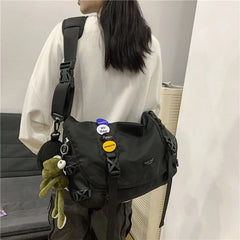 Cyflymder  Shopper Nylon Shoulder Gothic Black Crossbody Messenger Tote Bags For Men Women's Hip Hop Techwear Satchel Waist Goth Postman