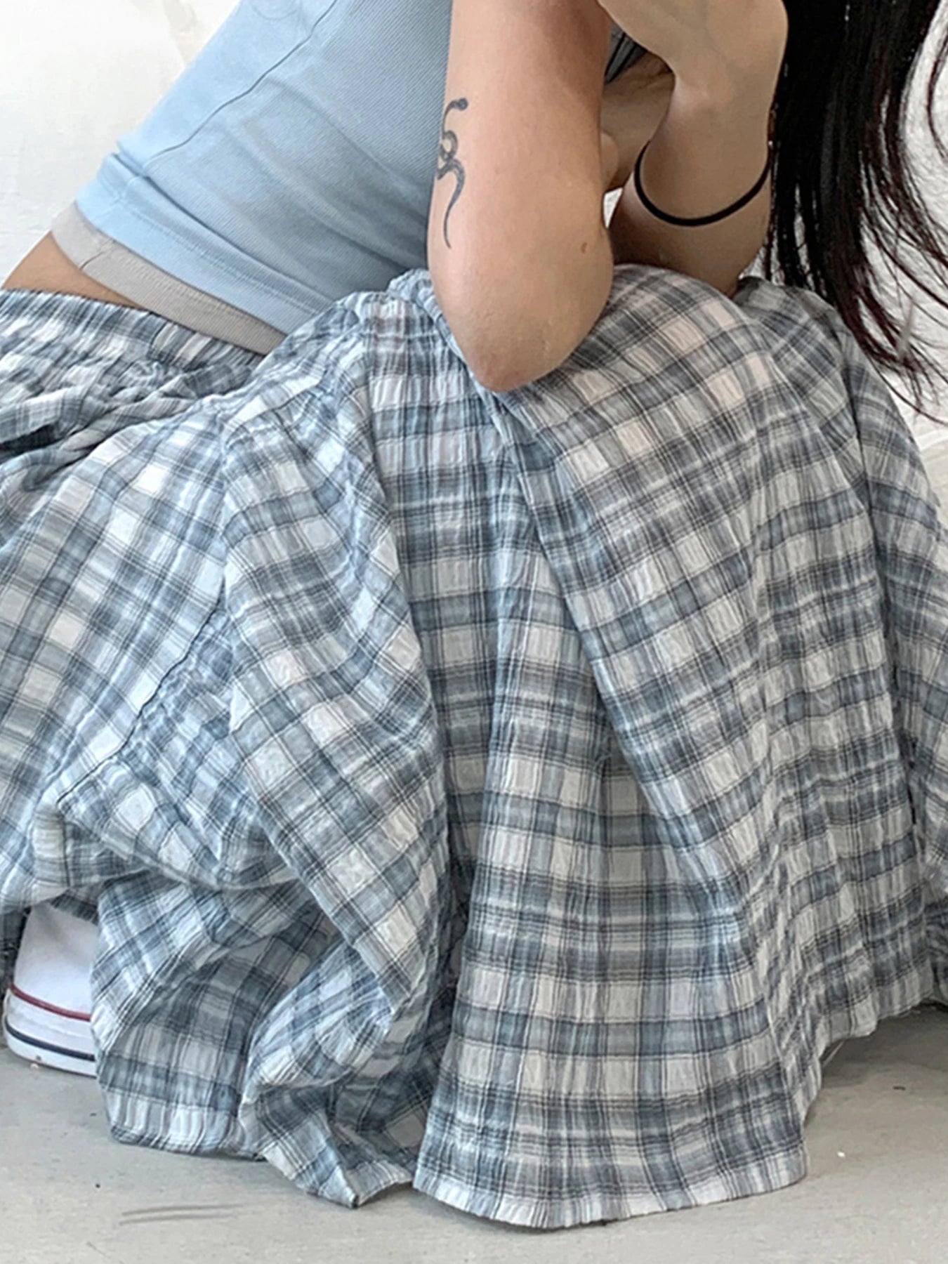 Cyflymder  Casual Sweet Plaid A-Line Skirts Holiday Mid-Waisted Maxi Skirts Women 2025 Summer Fashion Streetwear Preppy Style Lady