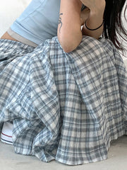Cyflymder  Casual Sweet Plaid A-Line Skirts Holiday Mid-Waisted Maxi Skirts Women 2025 Summer Fashion Streetwear Preppy Style Lady