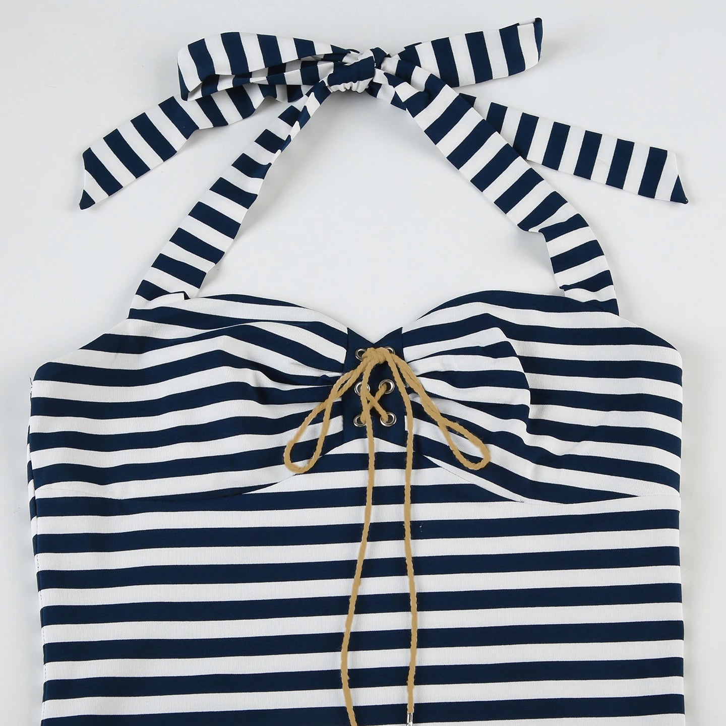 Cyflymder  Casual Striped Bandage Halter Tops Slim Backless Slash Neck Sleeveless Tank Tops Women Summer Fashion Streetwear