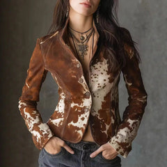 Cyflymder  European American Women's Jacket Coat Autumn Winter Lapel Printed Long-sleeved Jacket Single-breasted Personalized Short Jacket
