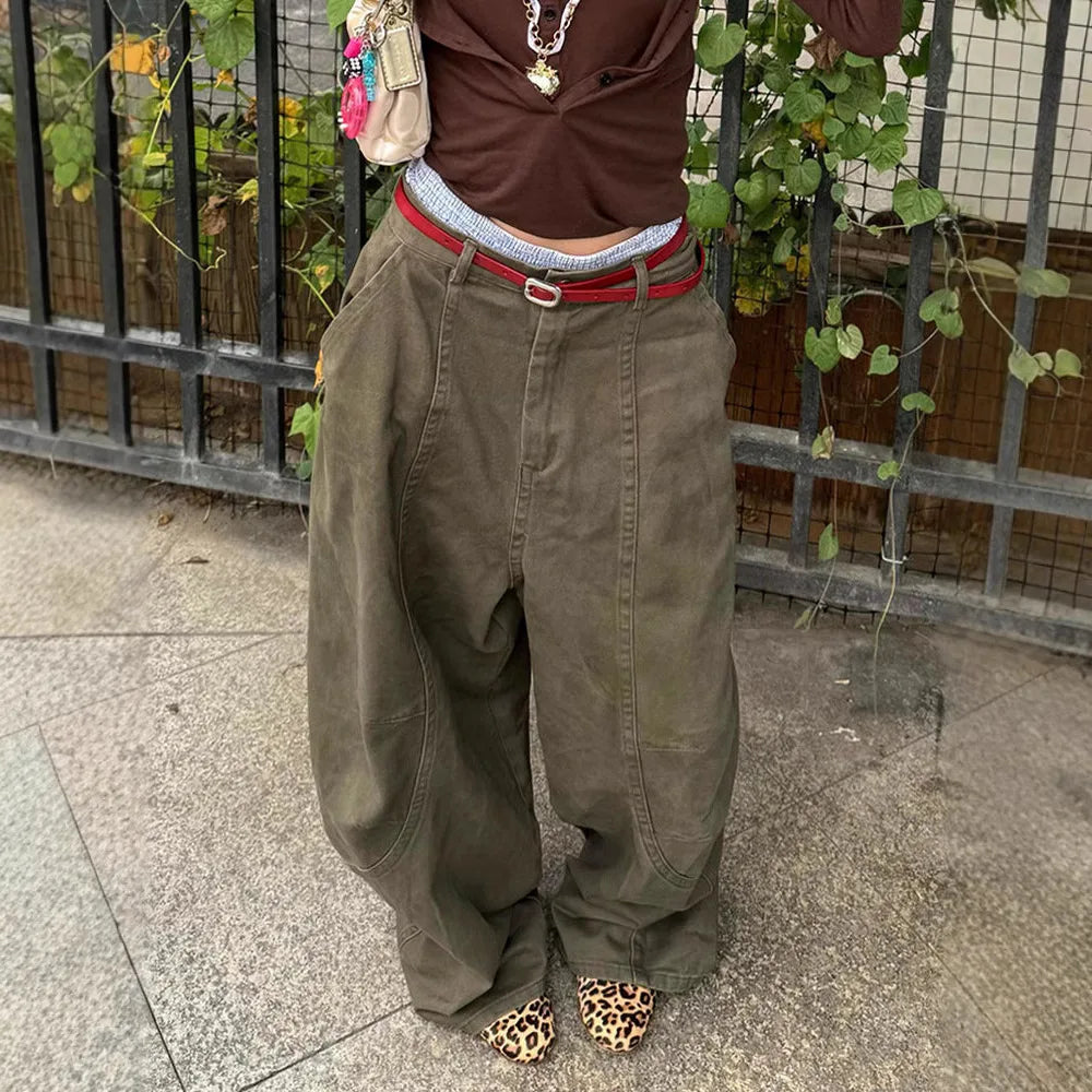 Cyflymder  Y2K American Large Size Waed Knife  Jeans Women's New Sle Spicy Bf Retro Floor Length Wide Leg Pants Casual High Waist