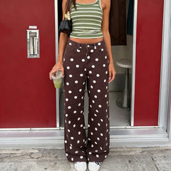 Cyflymder  Women Polka Dot Wide Leg Jeans High Waisted Loose Fit Straight Leg Denim Pants Y2K Retro Trousers Preppy Streetwear