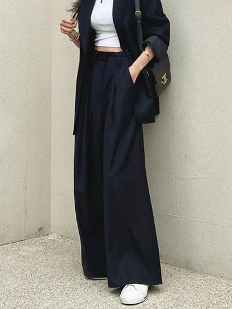 Cyflymder  Korean chic autumn new temperament pleated drape high waist loose versatile wide leg solid color casual pants 2025 New