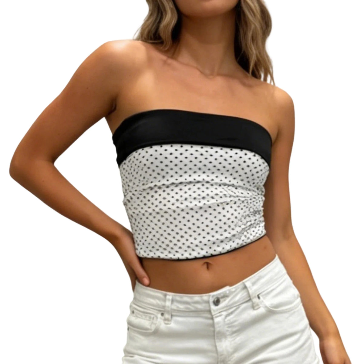 Cyflymder  Summer Women's Reversible Strapless Vest Stylish Striped Sleeveless Crop Tube Tops Bandeau Blouse for Party Date Night Wear