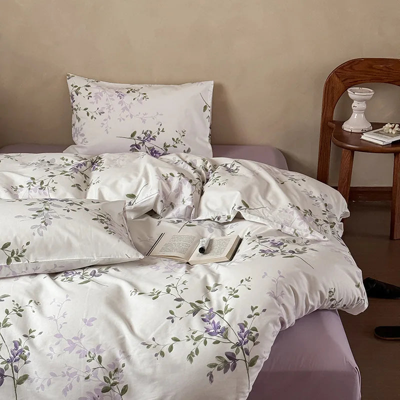 Cyflymder  New 100% Cotton Floral Print Bedding Sets Cozy Skin Friendly Soft Comforter Set Naked Sleeping Textile Supplies for All Seasons