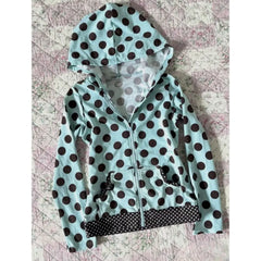 Cyflymder  Y2K Light Blue Polka Dot Hooded Zip Up Hoodie Women Slim Hem Retro Thin Jacket Spring Autumn