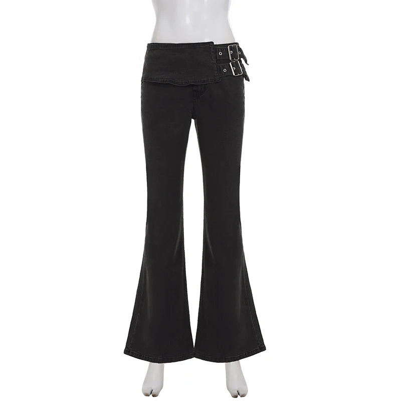 Cyflymder   Punk Low Waist Flare Stretch Jeans Y2k Streetwear Denim Pants Women's Casual Skinny Trousers Aesthetic All match 2026